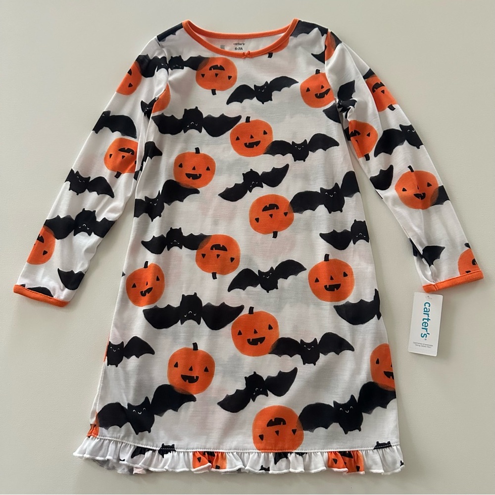 Carter's Girls 6-7 Pumpkin Bat Nightgown NWT Halloween Fall